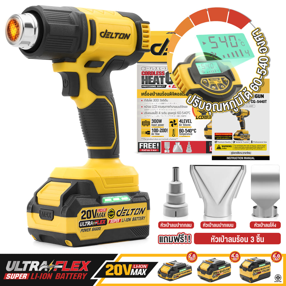 เครื่องเป่าลมร้อนไร้สาย (เฉพาะเครื่องเปล่า) DELTON รุ่น CG-5440T 20V